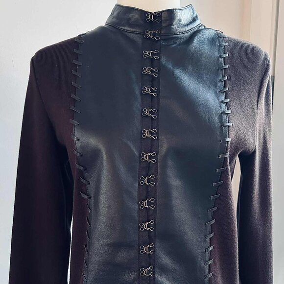 Nygård Collection Dark Chocolate Leather-Front Ladder-Laced Knit Jacket – US 8 - Picture 4 of 10